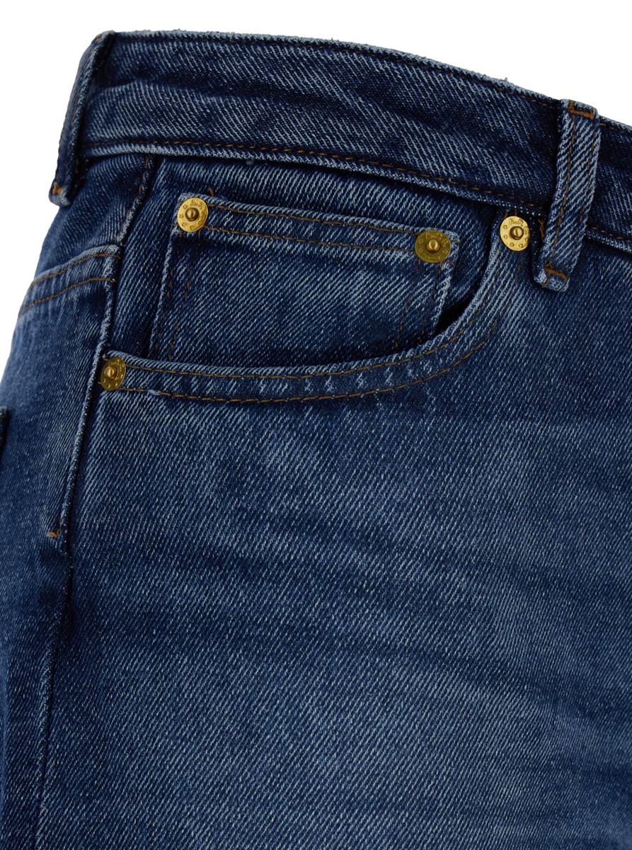 'Elisabeth' Blue Straight Jeans With Branded Button In Denim Woman