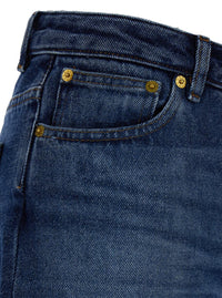 'Elisabeth' Blue Straight Jeans With Branded Button In Denim Woman