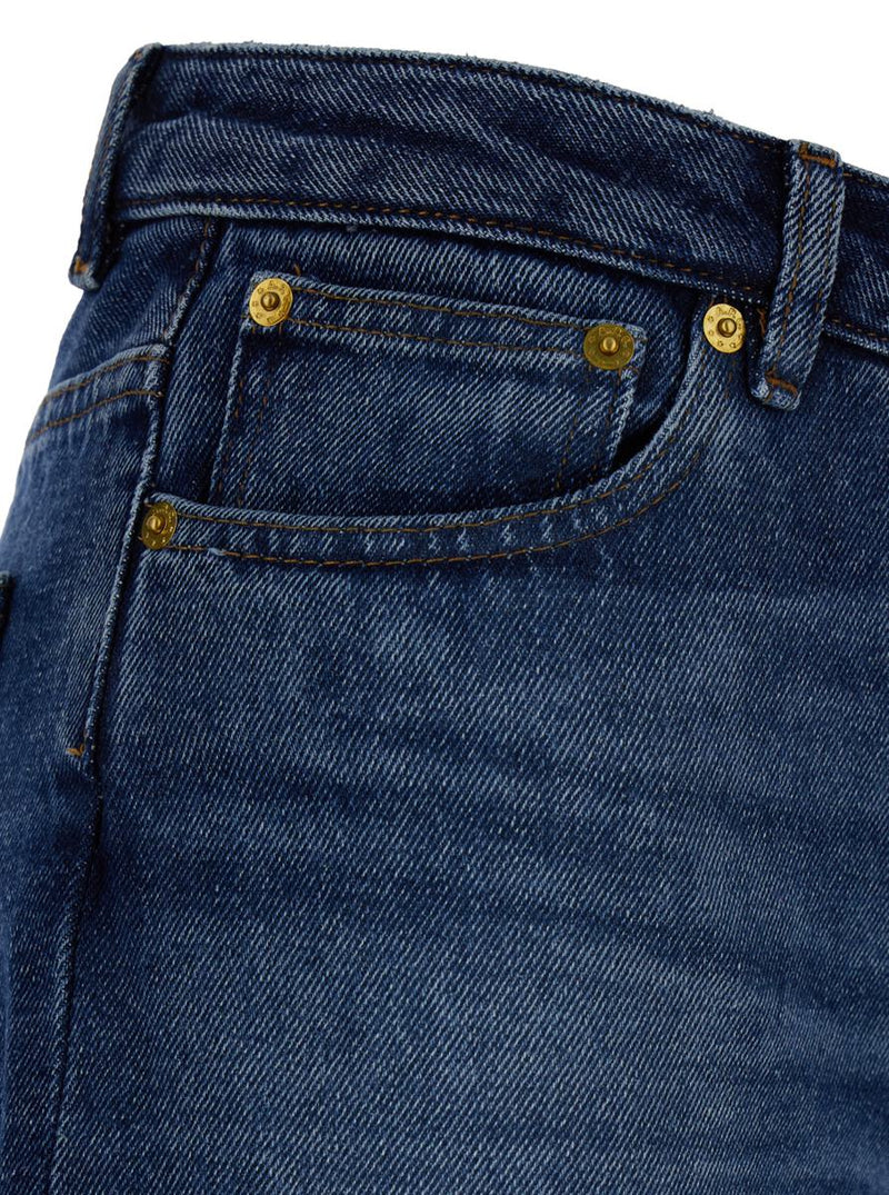 'Elisabeth' Blue Straight Jeans With Branded Button In Denim Woman