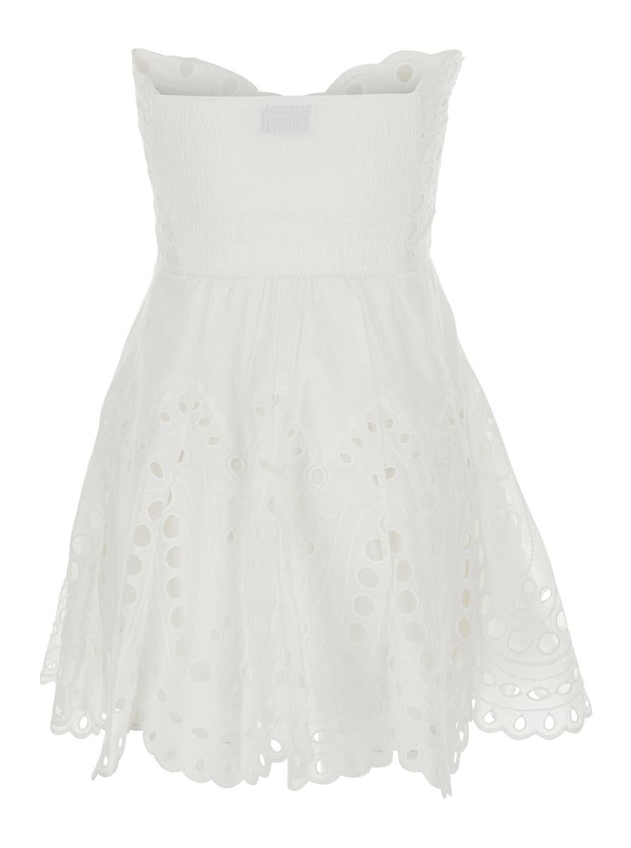 'Bail' White Dress With Sweetheart Neckline And Scalloped Edges In Cotton Blend Woman