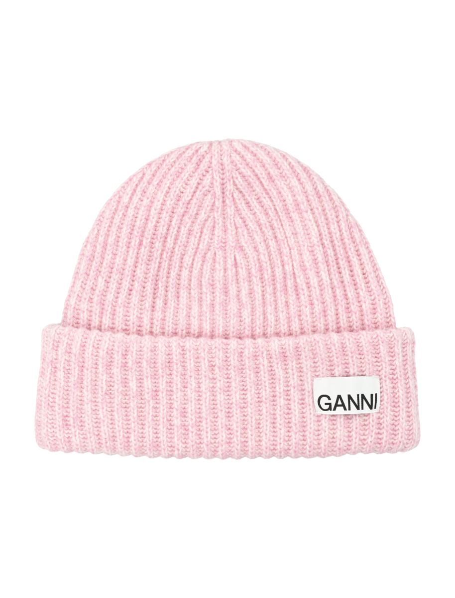 Ganni Ribbed Wool Logo Beanie