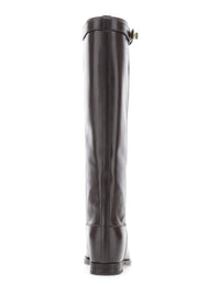 Dark Brown Boots With Padlock Detail And Low Block Heel In Leather Woman