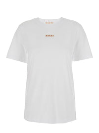 White Crewneck T-Shirt With Logo Patch On The Front In Cotton Woman