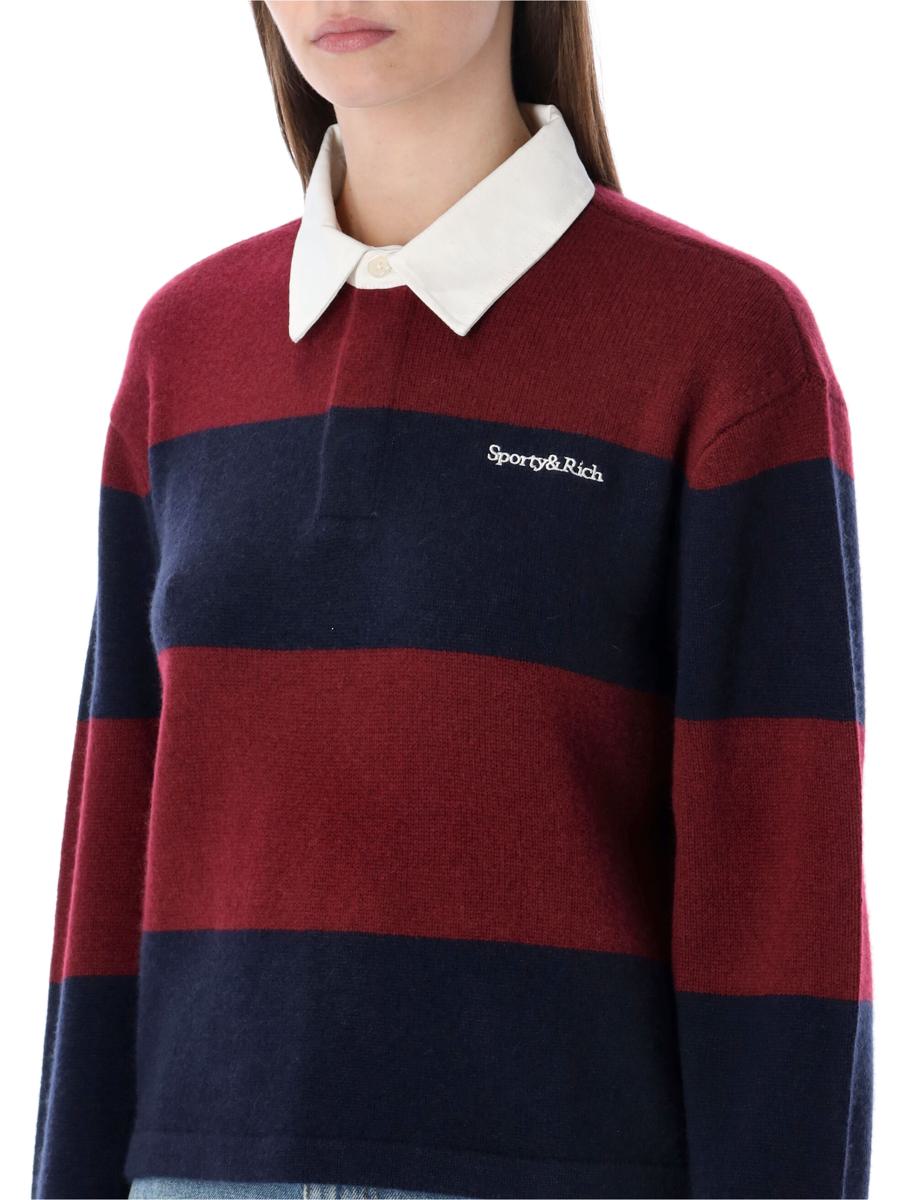Sporty & Rich Merlot And Navy Cashmere Rugby Polo