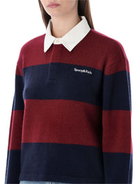 Sporty & Rich Merlot And Navy Cashmere Rugby Polo