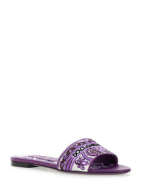 Violet Sandals With Logo Embroidery On The Front And All-Over Majolica Motif In Cotton Blend Woman