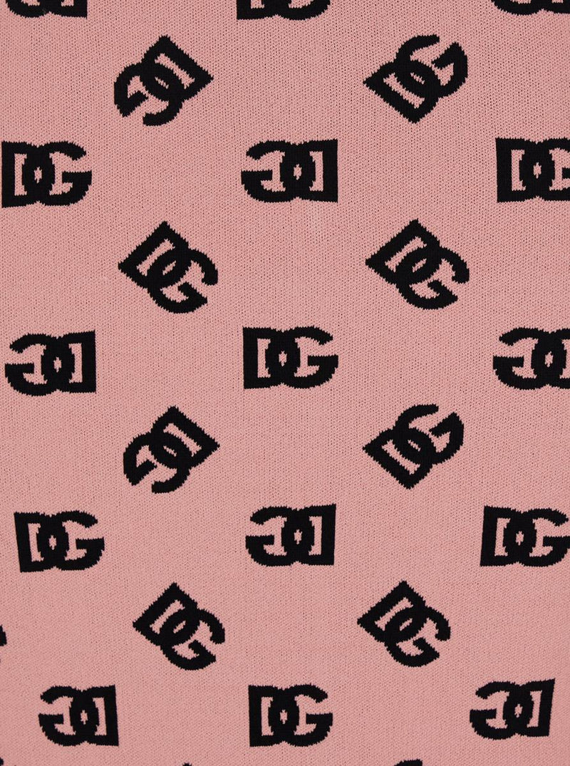 Pink Skirt With Pencil Design And All-Over Printed Dg Logo In Viscose Blend Woman