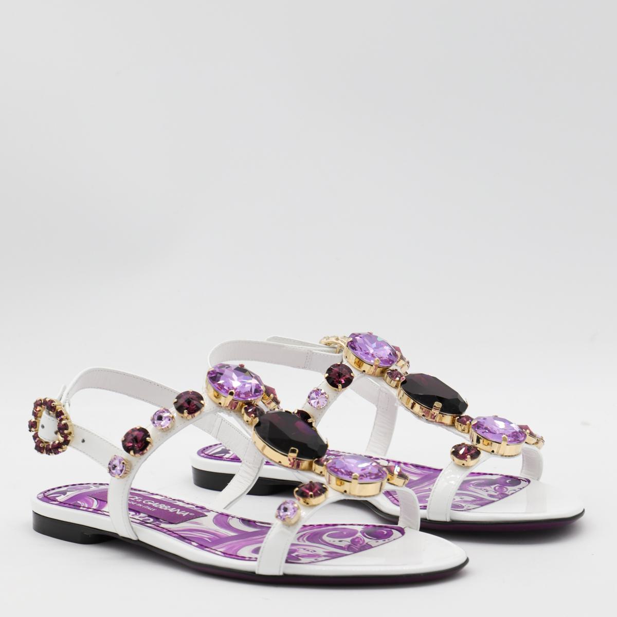 Dolce & Gabbana White And Violet Leather Sandals