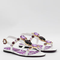 Dolce & Gabbana White And Violet Leather Sandals