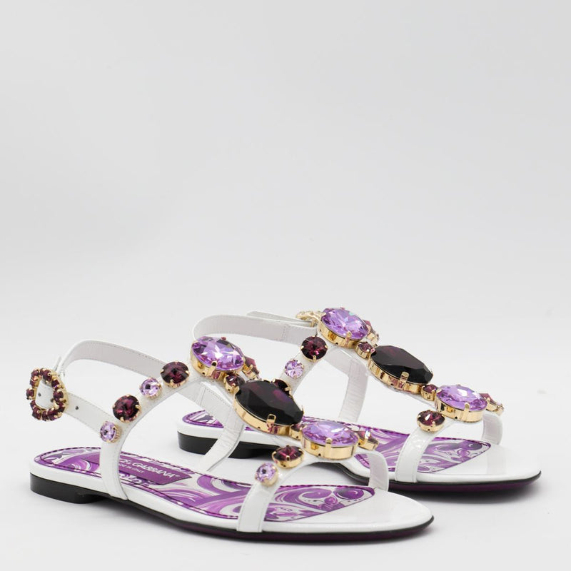 Dolce & Gabbana White And Violet Leather Sandals