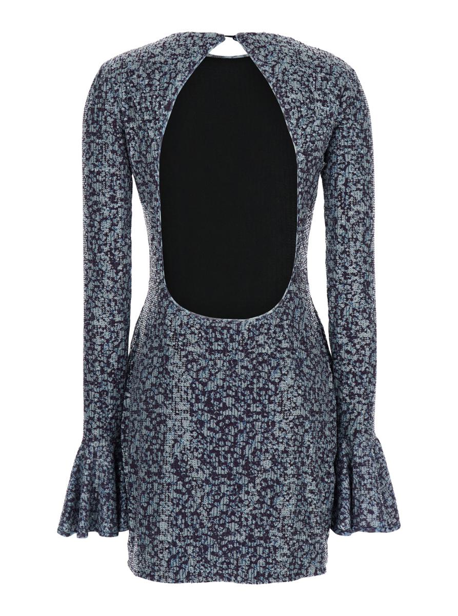 Mini Blue Backless Dress With All-Over Sequins Woman