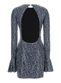 Mini Blue Backless Dress With All-Over Sequins Woman