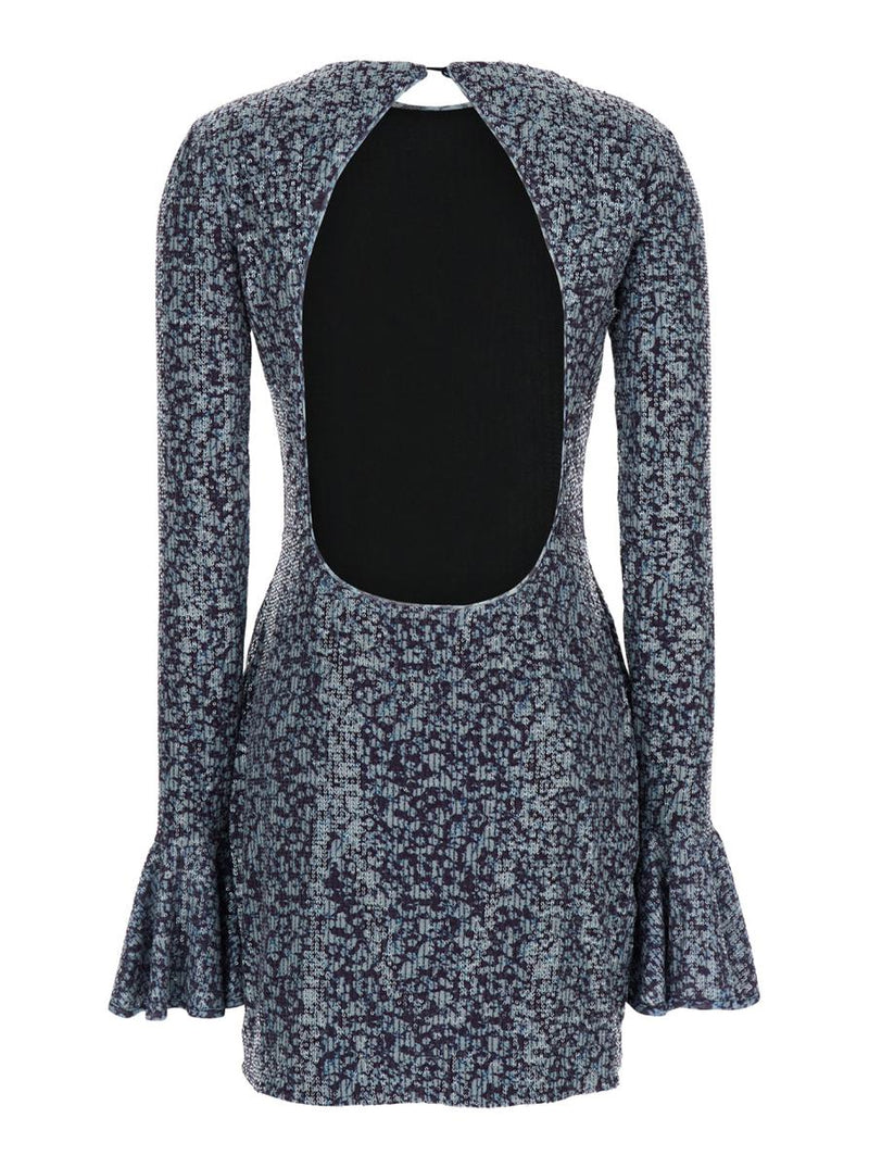Mini Blue Backless Dress With All-Over Sequins Woman