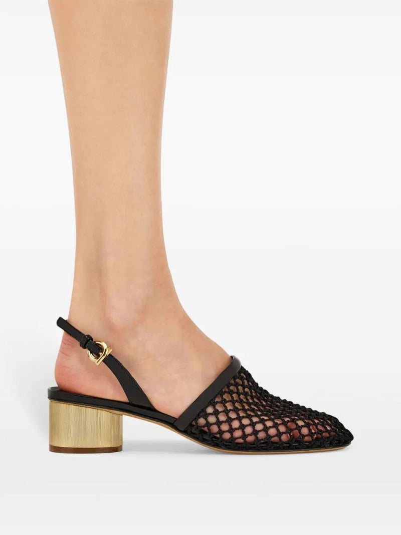 Salvatore Ferragamo Kay 40 Mesh And Leather Slingback Shoes