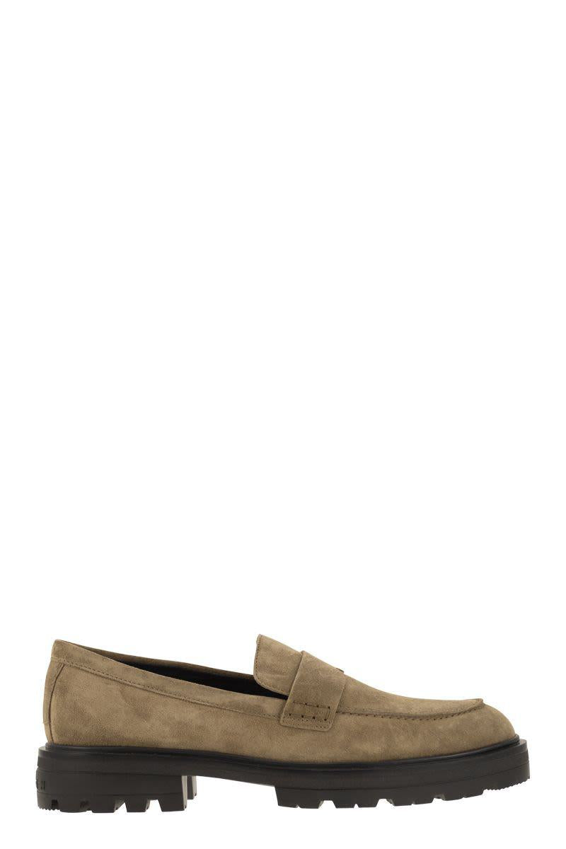 Hogan H673 Suede Moccasin With Carrarmato Bottom