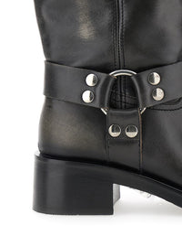 Black Ankle Boots With Studs And Ring In Leather Woman