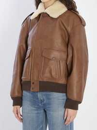Bomber Jacket In Hammered Leather And Shearling