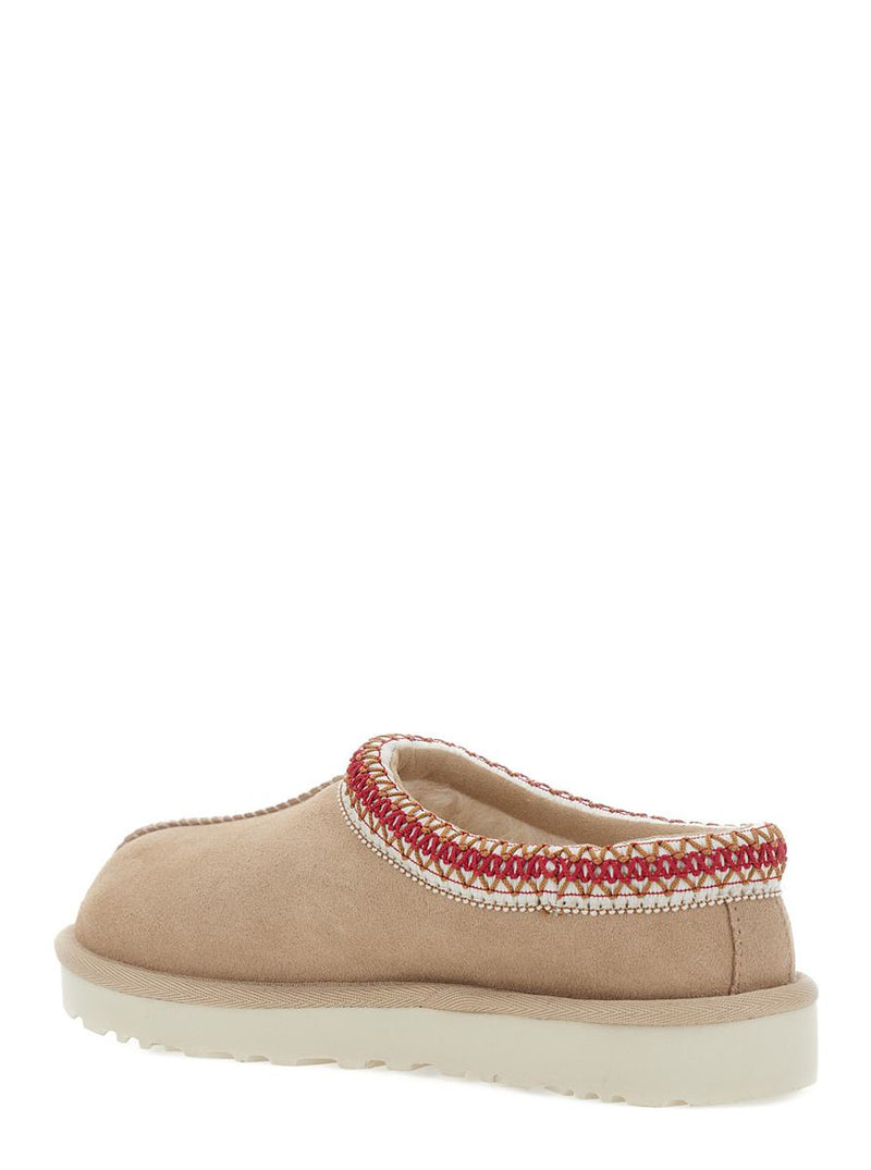 'Tasman Ii' Beige Mules With Round Toe And Embroidered Detail In Leather Woman