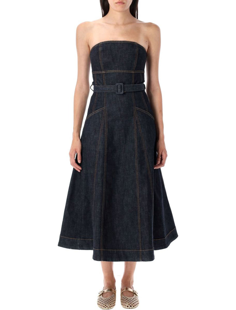 Self-Portrait Denim Bandeau Midi Dress