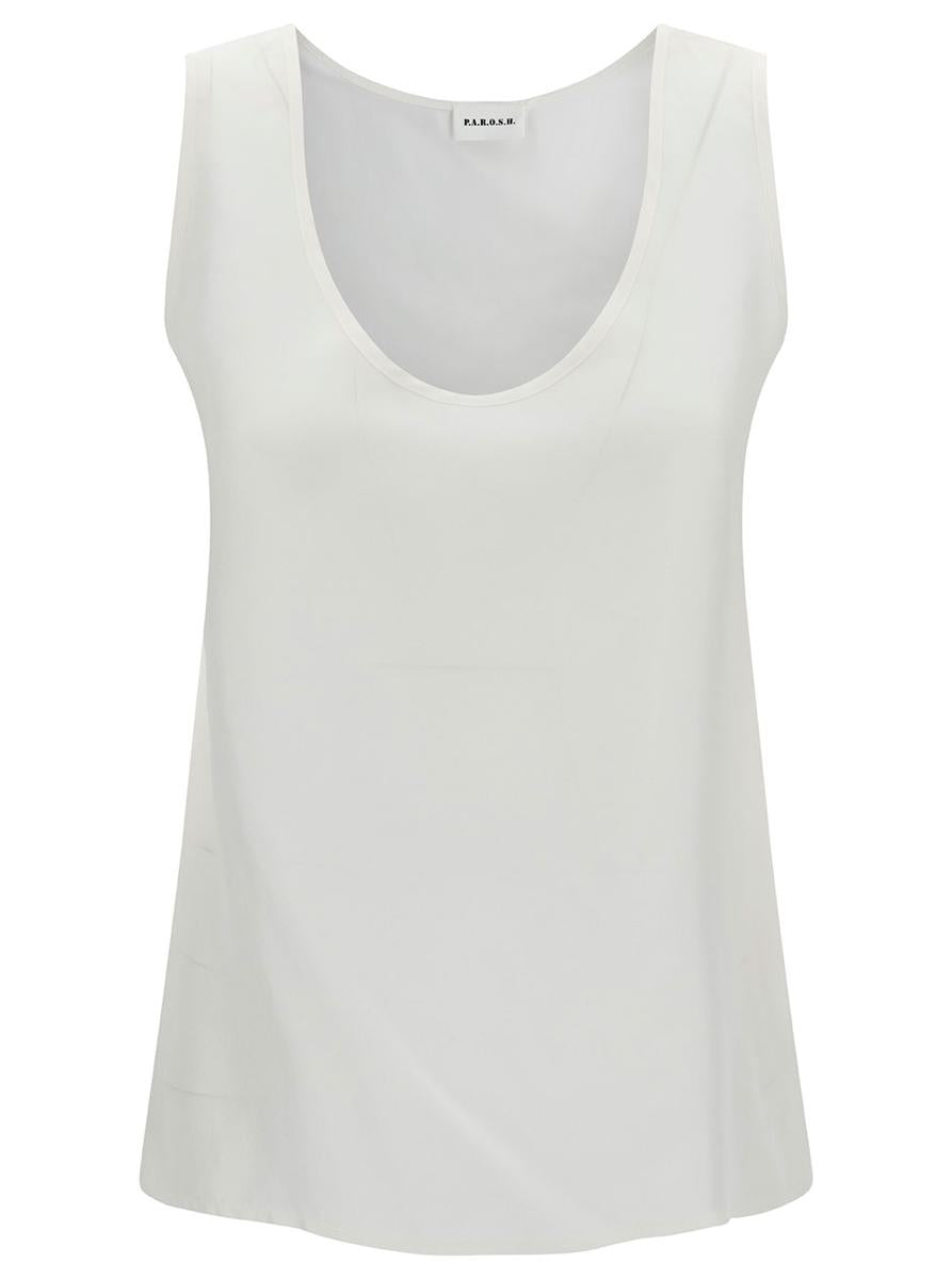 White Tank Top With Plunging U Neckline In Polyamide Woman