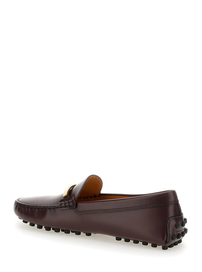 Brown Loafers With Logo Plaque And Rubber Sole In Leather Woman