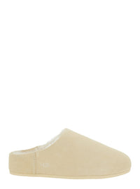 'Elea' Beige Mules With Logo Lettering On The Side And Shearling Lining In Suede Woman