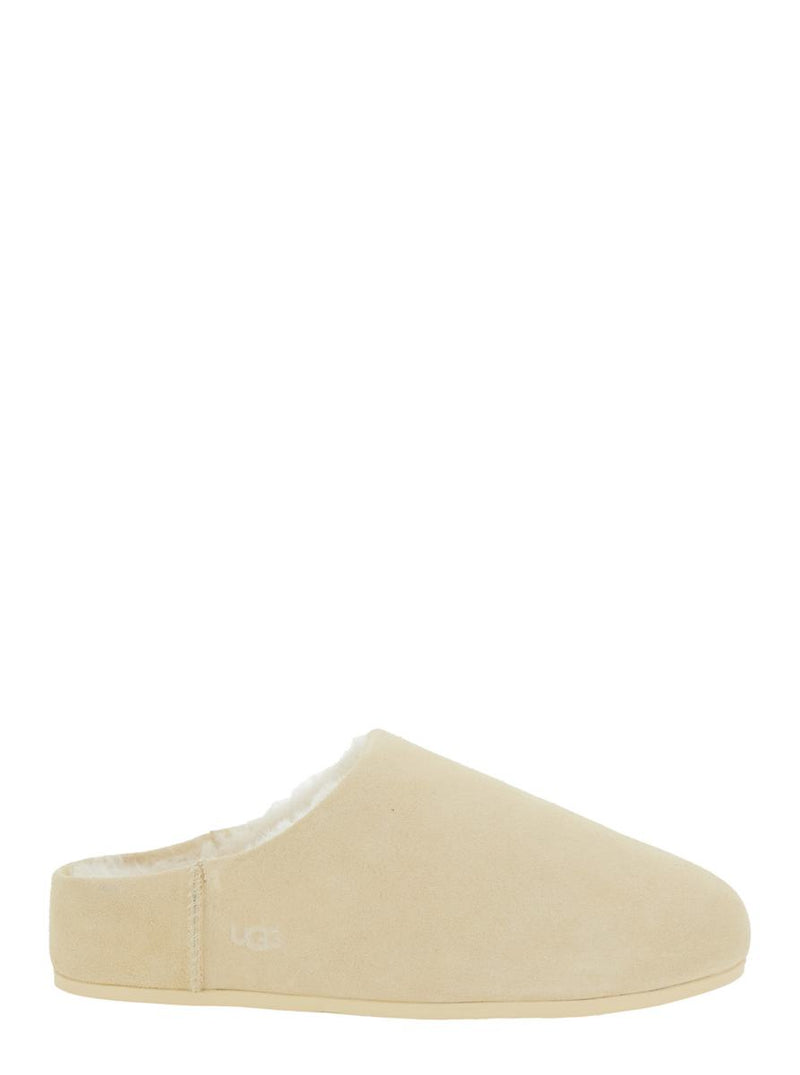 'Elea' Beige Mules With Logo Lettering On The Side And Shearling Lining In Suede Woman