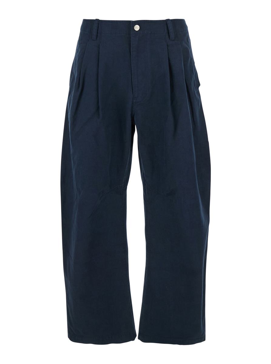 Blue Pants With Pences And Belt Loops In Cotton Man