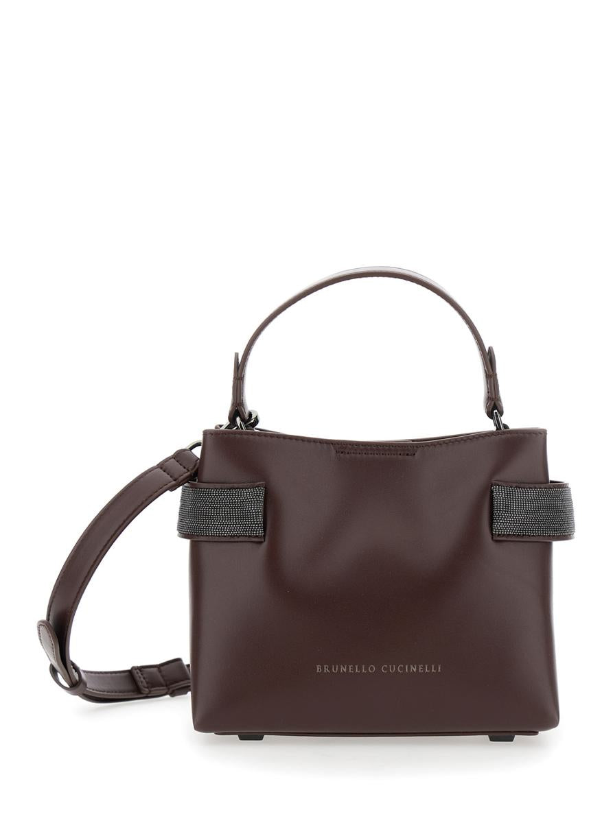 Bordeaux Shoulder Bag With Logo Lettering And Monil Details In Leather Woman
