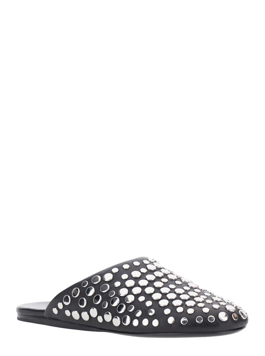 Black Mules With Round Toe And Stud Embellishments In Leather Woman