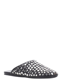 Black Mules With Round Toe And Stud Embellishments In Leather Woman