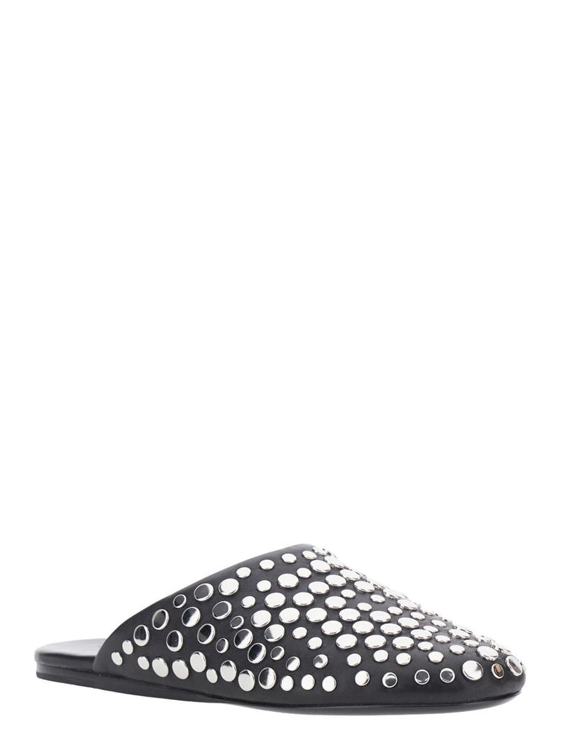Black Mules With Round Toe And Stud Embellishments In Leather Woman