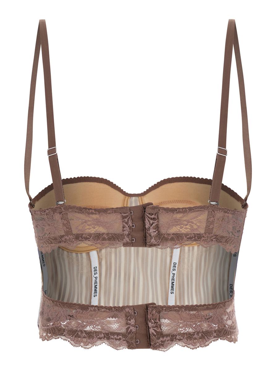 Multicolor Bustier Style Top With Front Crystal Embellishments And All-Over Striped Motif In Cotton Woman