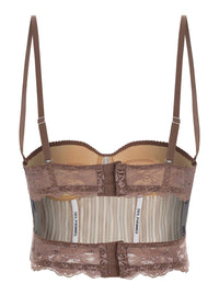 Multicolor Bustier Style Top With Front Crystal Embellishments And All-Over Striped Motif In Cotton Woman