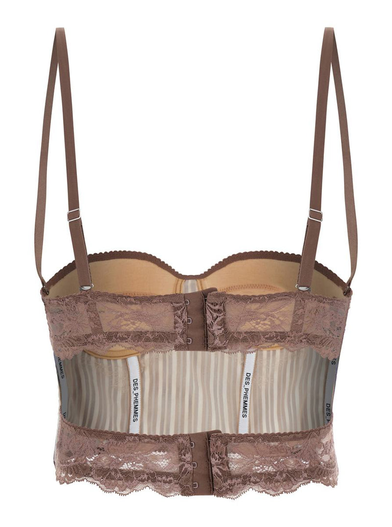 Multicolor Bustier Style Top With Front Crystal Embellishments And All-Over Striped Motif In Cotton Woman