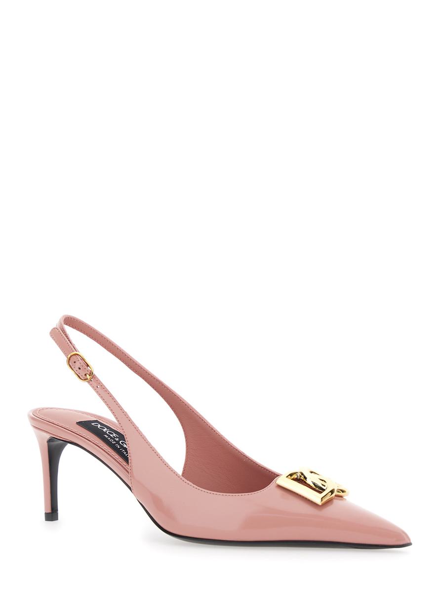 Pink Slingback Pumps With Logo Plaque On The Front In Leather Woman