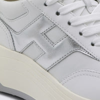 Hogan White And Silver Leather Sneakers