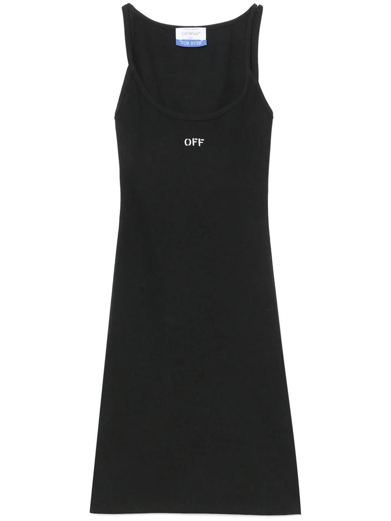 Off-White Off-Embroidered Ribbed Minidress