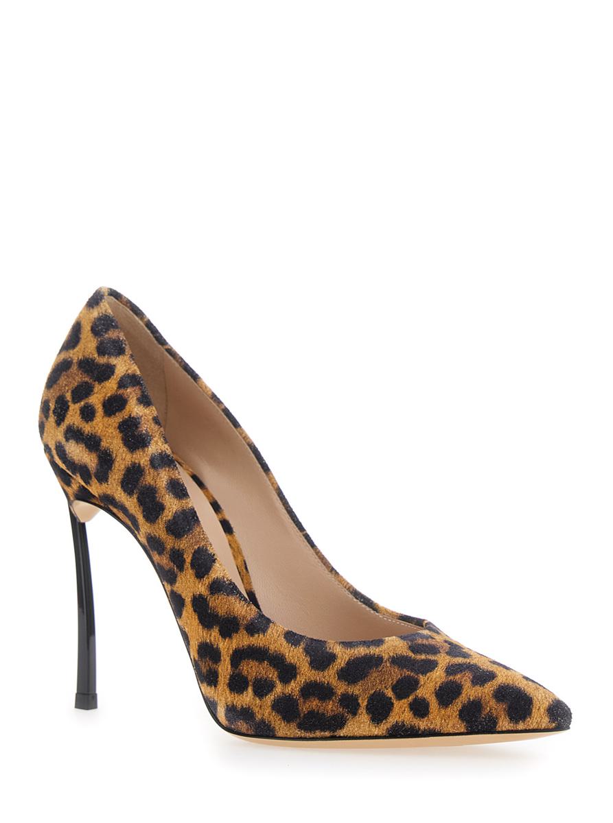 'Malesia' Brown Pumps With High Stiletto Heel And Leopard Motif In Suede Woman