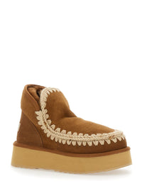 'Mini Eskimo' Beige Ankle Boots With Logo Patch On The Rear In Leather And Suede Woman