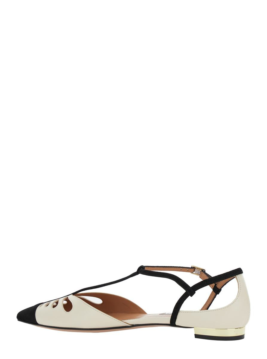 'Camille' White Ballet Shoes With Cut-Out Detail In Leather Woman