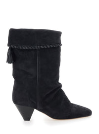 'Dalby' Black Boots With Pointed Toe And Tassel Fringe In Suede Woman