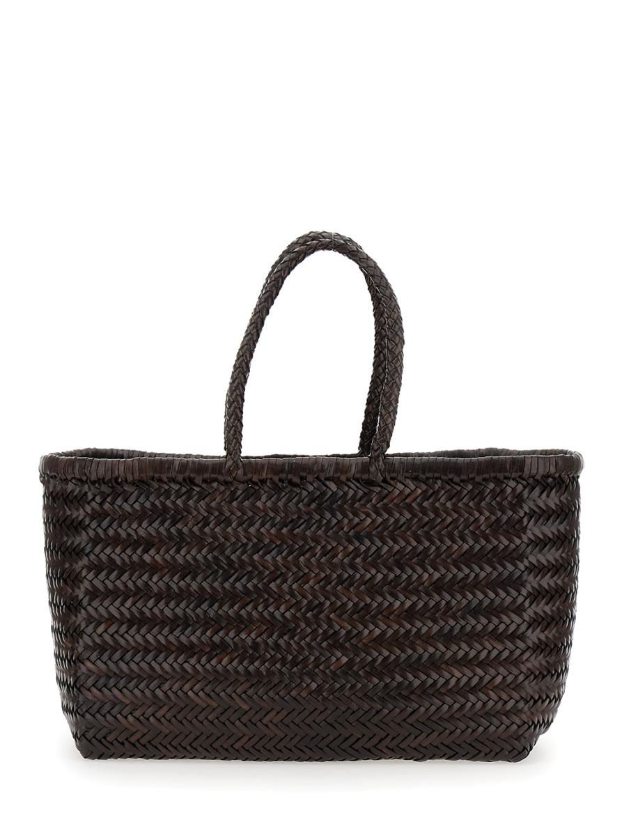 'Bamboo Triple Jump' Brown Tote Bag In Woven Leather Woman
