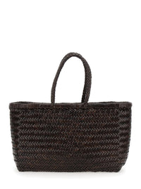 'Bamboo Triple Jump' Brown Tote Bag In Woven Leather Woman