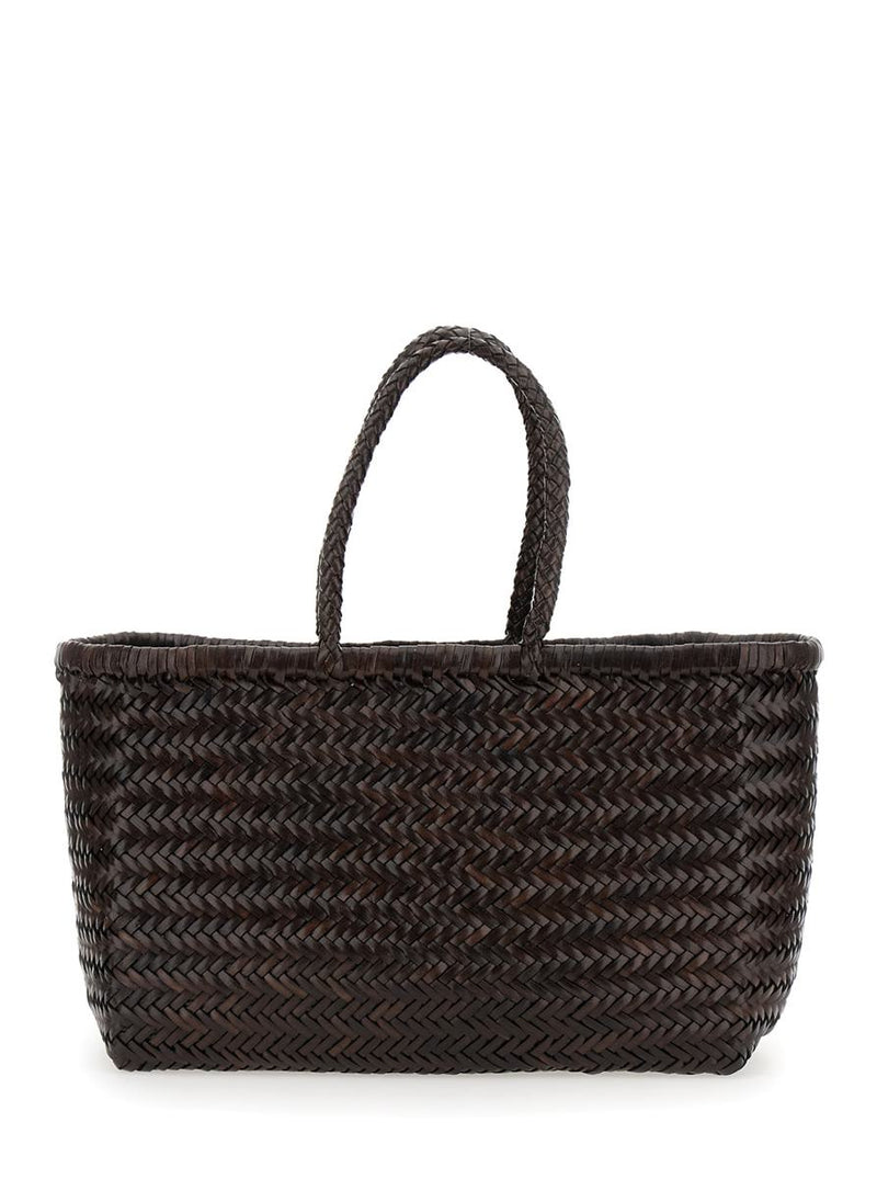 'Bamboo Triple Jump' Brown Tote Bag In Woven Leather Woman