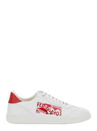 'Achille' White Low Top Sneakers With Red Logo Detail In Leather Man