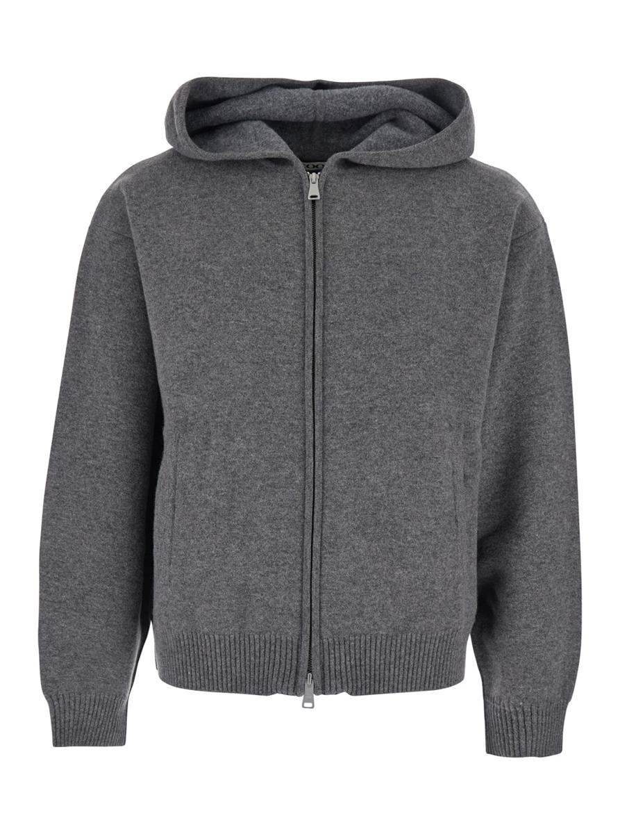 Grey Sweatshirt With Hood And Front Zip Closure In Wool And Cashmere Man