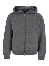 Grey Sweatshirt With Hood And Front Zip Closure In Wool And Cashmere Man
