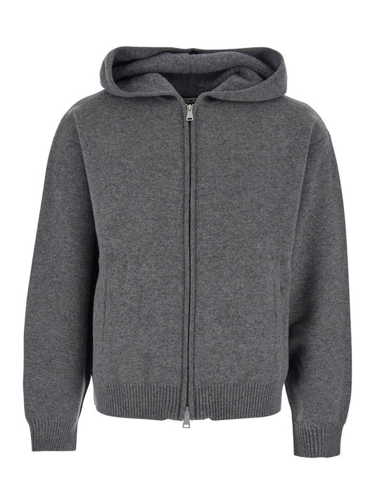 Grey Sweatshirt With Hood And Front Zip Closure In Wool And Cashmere Man