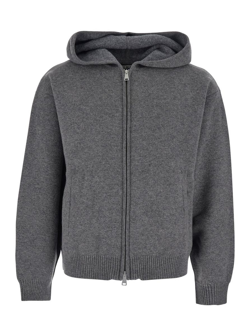 Grey Sweatshirt With Hood And Front Zip Closure In Wool And Cashmere Man